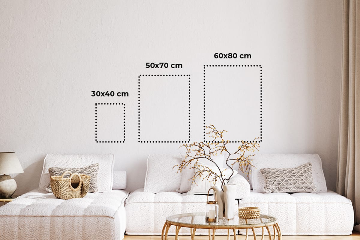 Nuestro Arte en Fieltro está disponible en 3 tamaños e incluye siempre un marco premium GRATIS