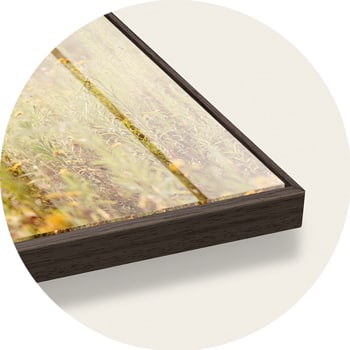 Acrylic glass photo print with dark brown wood Chocolate oak floating frame