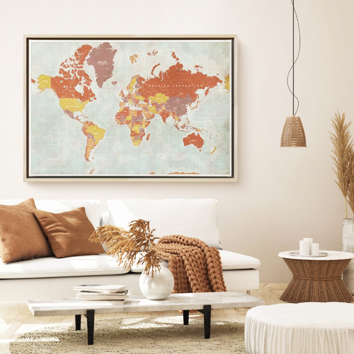 Cuadro mapa del mundo sobre lienzo